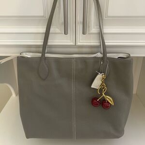 COACH Mollie Grey Leather Tote W/Cherry Charm  NWT